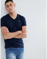 Мужская темно-синяя футболка с v-образным вырезом от Hollister