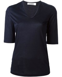 Женская темно-синяя футболка с v-образным вырезом от Jil Sander