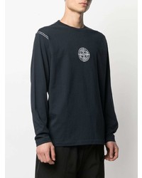 Мужская темно-синяя футболка с длинным рукавом с вышивкой от Stone Island