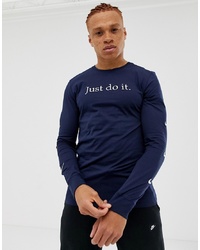 Мужская темно-синяя футболка с длинным рукавом с вышивкой от Nike