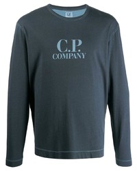 Мужская темно-синяя футболка с длинным рукавом с принтом от CP Company