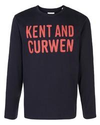 Мужская темно-синяя футболка с длинным рукавом с принтом от Kent & Curwen