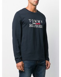 Мужская темно-синяя футболка с длинным рукавом с принтом от Tommy Hilfiger