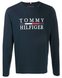 Мужская темно-синяя футболка с длинным рукавом с принтом от Tommy Hilfiger