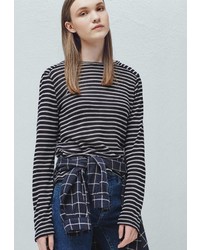 Женская темно-синяя футболка с длинным рукавом от Mango