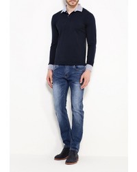 Мужская темно-синяя футболка с длинным рукавом от Occhibelli