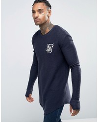 Мужская темно-синяя футболка с длинным рукавом от Siksilk