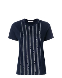 Женская темно-синяя футболка с круглым вырезом в вертикальную полоску от Golden Goose Deluxe Brand