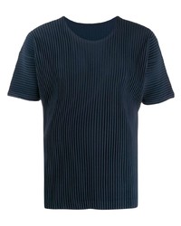 Мужская темно-синяя футболка с круглым вырезом в вертикальную полоску от Homme Plissé Issey Miyake