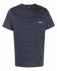 Мужская темно-синяя футболка с круглым вырезом в горизонтальную полоску от A.P.C.