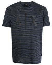 Мужская темно-синяя футболка с круглым вырезом в горизонтальную полоску от Armani Exchange