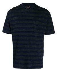 Мужская темно-синяя футболка с круглым вырезом в горизонтальную полоску от Beams Plus