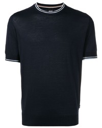 Мужская темно-синяя футболка с круглым вырезом в горизонтальную полоску от BOSS
