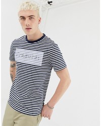 Мужская темно-синяя футболка с круглым вырезом в горизонтальную полоску от Calvin Klein