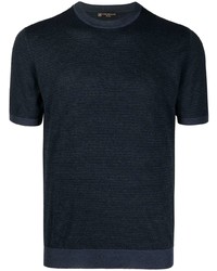 Мужская темно-синяя футболка с круглым вырезом в горизонтальную полоску от Corneliani