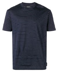 Мужская темно-синяя футболка с круглым вырезом в горизонтальную полоску от Emporio Armani