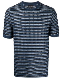 Мужская темно-синяя футболка с круглым вырезом в горизонтальную полоску от Giorgio Armani