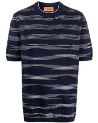 Мужская темно-синяя футболка с круглым вырезом в горизонтальную полоску от Missoni