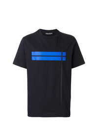 Мужская темно-синяя футболка с круглым вырезом в горизонтальную полоску от Neil Barrett