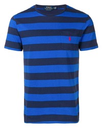 Мужская темно-синяя футболка с круглым вырезом в горизонтальную полоску от Polo Ralph Lauren