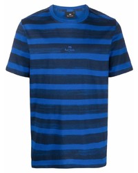 Мужская темно-синяя футболка с круглым вырезом в горизонтальную полоску от PS Paul Smith