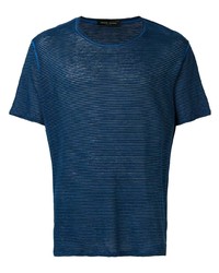Мужская темно-синяя футболка с круглым вырезом в горизонтальную полоску от Roberto Collina