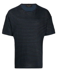 Мужская темно-синяя футболка с круглым вырезом в горизонтальную полоску от Roberto Collina