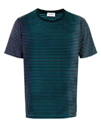 Мужская темно-синяя футболка с круглым вырезом в горизонтальную полоску от Saint Laurent