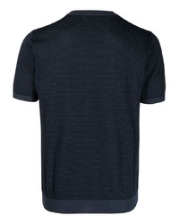 Мужская темно-синяя футболка с круглым вырезом в горизонтальную полоску от Corneliani