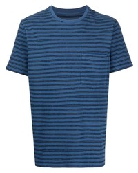 Мужская темно-синяя футболка с круглым вырезом в горизонтальную полоску от Universal Works