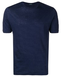 Мужская темно-синяя футболка с круглым вырезом в горизонтальную полоску от Zanone