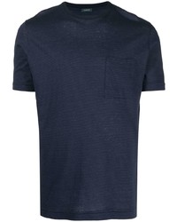 Мужская темно-синяя футболка с круглым вырезом в горизонтальную полоску от Zanone