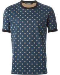 Мужская темно-синяя футболка с круглым вырезом в горошек от Dolce & Gabbana