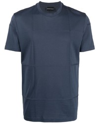 Мужская темно-синяя футболка с круглым вырезом в клетку от Emporio Armani