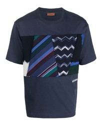 Мужская темно-синяя футболка с круглым вырезом в стиле пэчворк от Missoni