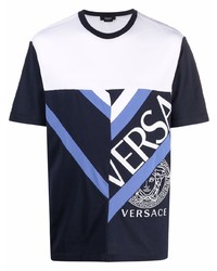 Мужская темно-синяя футболка с круглым вырезом в стиле пэчворк от Versace