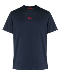 Мужская темно-синяя футболка с круглым вырезом с вышивкой от 424