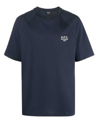 Мужская темно-синяя футболка с круглым вырезом с вышивкой от A.P.C.