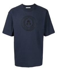 Мужская темно-синяя футболка с круглым вырезом с вышивкой от Acne Studios