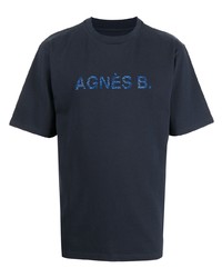 Мужская темно-синяя футболка с круглым вырезом с вышивкой от agnès b.