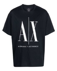 Мужская темно-синяя футболка с круглым вырезом с вышивкой от Armani Exchange