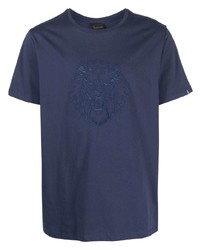 Мужская темно-синяя футболка с круглым вырезом с вышивкой от Billionaire