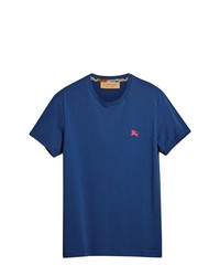 Мужская темно-синяя футболка с круглым вырезом с вышивкой от Burberry