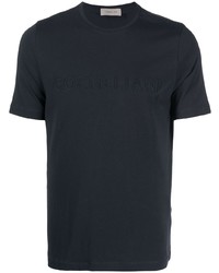Мужская темно-синяя футболка с круглым вырезом с вышивкой от Corneliani