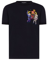 Мужская темно-синяя футболка с круглым вырезом с вышивкой от Dolce & Gabbana