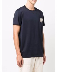 Мужская темно-синяя футболка с круглым вырезом с вышивкой от Moncler