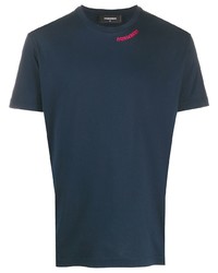 Мужская темно-синяя футболка с круглым вырезом с вышивкой от DSQUARED2
