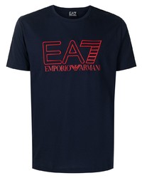 Мужская темно-синяя футболка с круглым вырезом с вышивкой от Ea7 Emporio Armani