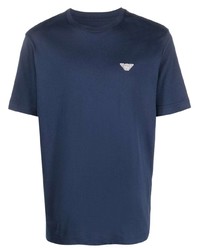 Мужская темно-синяя футболка с круглым вырезом с вышивкой от Emporio Armani