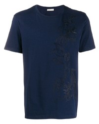 Мужская темно-синяя футболка с круглым вырезом с вышивкой от Etro